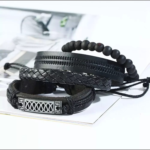 Men’s Genuine Leather Layered Bracelet - Picture 3 of 4